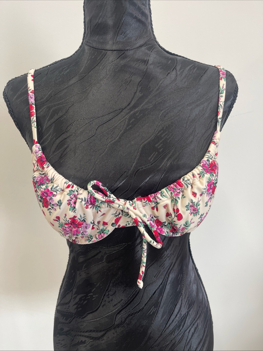 Floral Tie-Front Bra Top in Cream and Pink